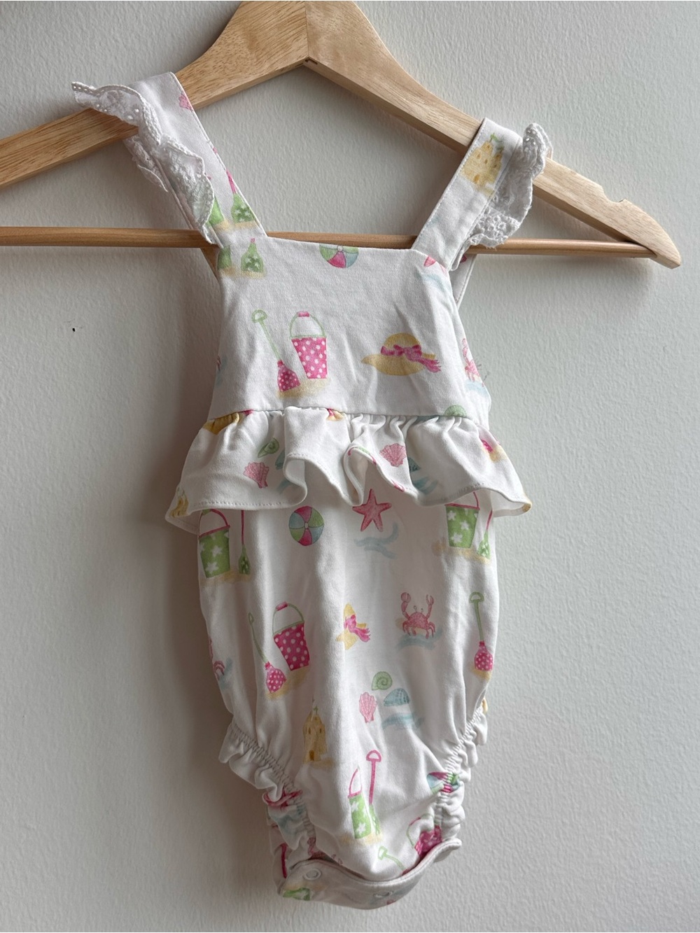 Baby Summer Romper with Beach Print - White